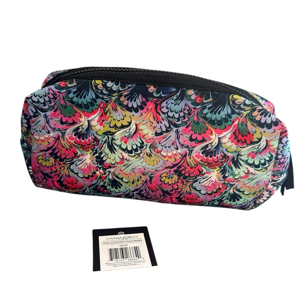 CYNTHIA‎ ROWLEY LARGE ACCESSORIES POUCH MARBLE DESIGN ZIP CLOSURE 10x5x2.5" NEW